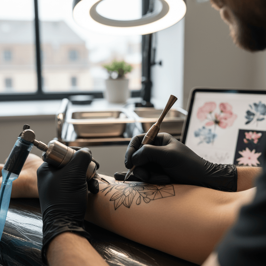 Fine line tattoo with intricate minimalist detail