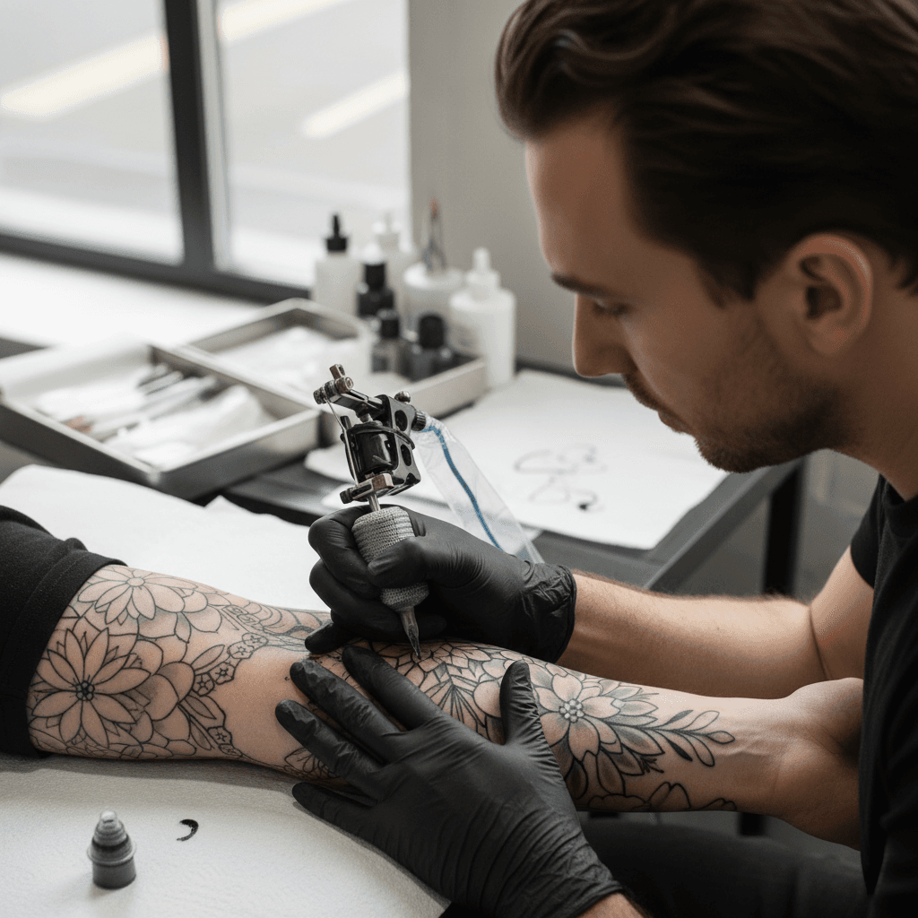 Fine line tattoo work in progress